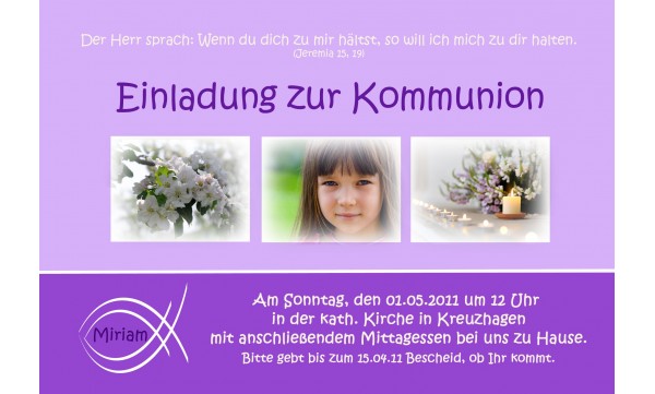 Einladung Kommunion / Konfirmation, Fotokarte 10x15 cm, lila