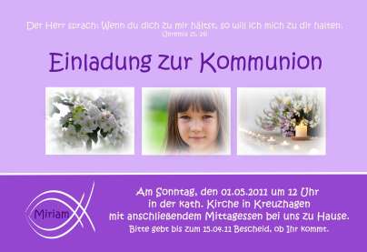 Einladung Kommunion / Konfirmation, Fotokarte 10x15 cm, lila