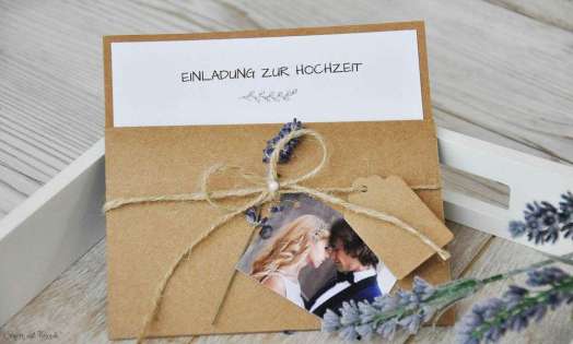 Einladungskarten Hochzeit Pocketfold Kraftpapier Vintage Spitze mit Foto