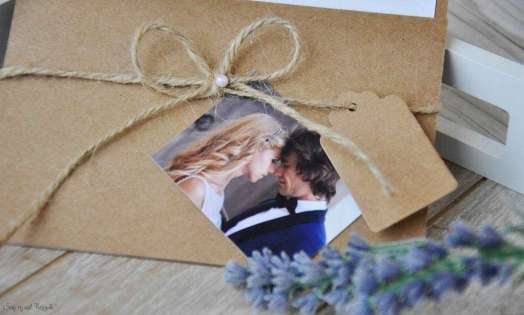 Einladungskarten Hochzeit Pocketfold Kraftpapier Vintage Spitze mit Foto