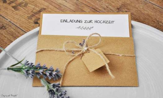 Einladungskarten Hochzeit Pocketfold Kraftpapier Vintage Spitze mit Foto