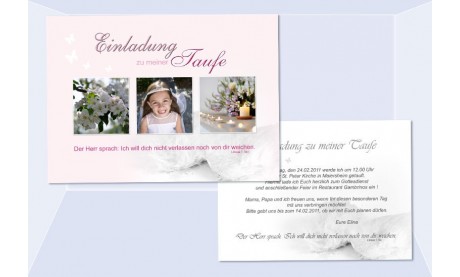 Einladung Taufe "Tessa", Taufeinladung, Postkarte 10x15 cm, rosa