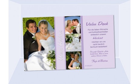 Danksagungskarte, Karte Hochzeit, Fotokarte, flieder