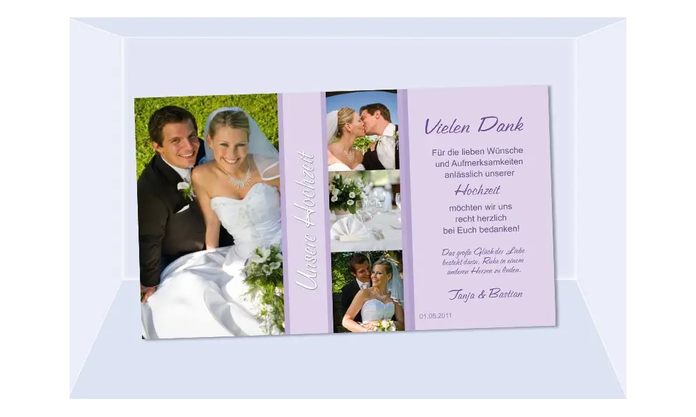 Danksagungskarte, Karte Hochzeit, Fotokarte, flieder