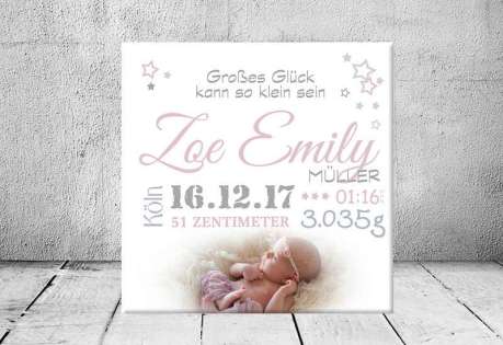 Geschenk Geburt personalisiert Baby Wandbild Geburtsdaten Leinwand Junge Mädchen Kinderzimmer Sterne