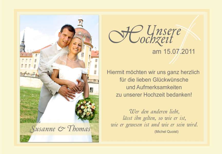 Danksagungskarte, Karte Hochzeit, Fotokarte, gelb