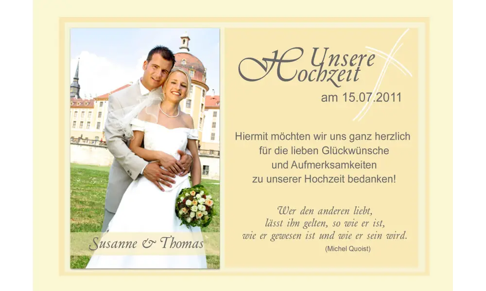 Danksagungskarte, Karte Hochzeit, Fotokarte, gelb