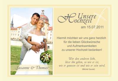 Danksagungskarte, Karte Hochzeit, Fotokarte, gelb