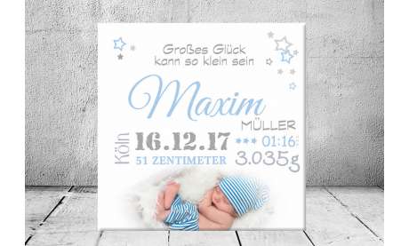 Geschenk Geburt personalisiert Baby Wandbild Geburtsdaten Leinwand Junge Mädchen Kinderzimmer Sterne