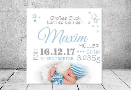 Geschenk Geburt personalisiert Baby Wandbild Geburtsdaten Leinwand Junge Mädchen Kinderzimmer Sterne