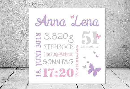 Geschenk Geburt personalisiert Baby Wandbild Geburtsdaten Leinwand Junge Mädchen Kinderzimmer