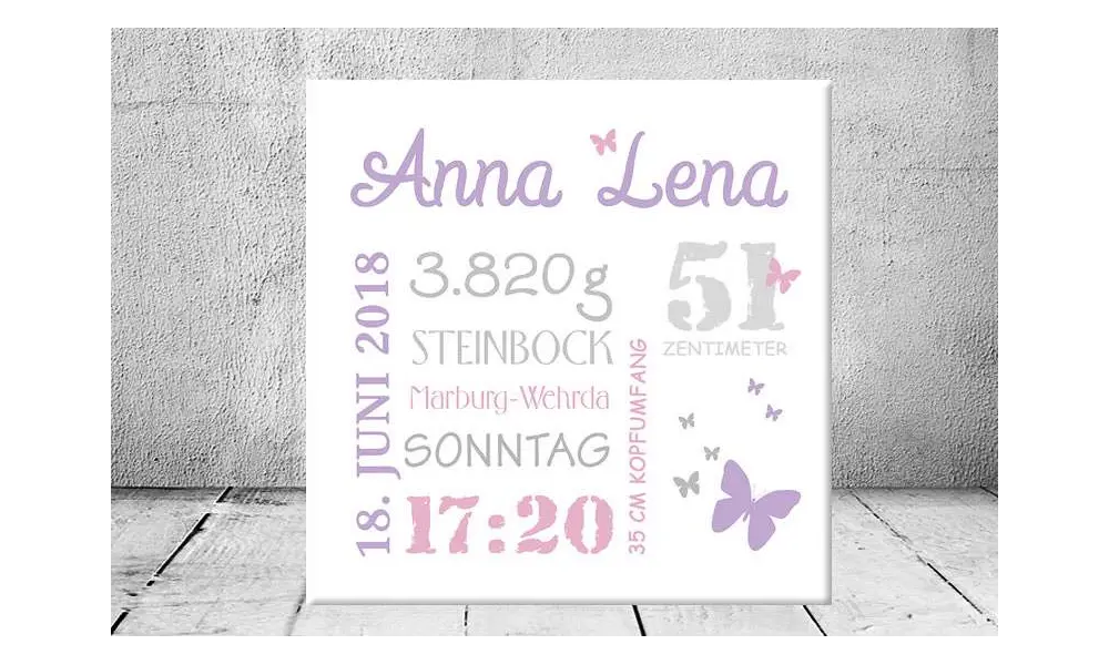 Geschenk Geburt personalisiert Baby Wandbild Geburtsdaten Leinwand Junge Mädchen Kinderzimmer