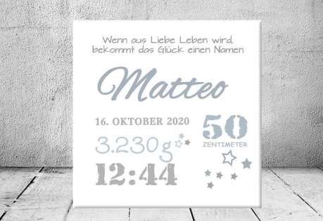 Baby Wandbild Geburtsdaten Leinwand Geschenk Geburt personalisiert Junge Mädchen Kinderzimmer