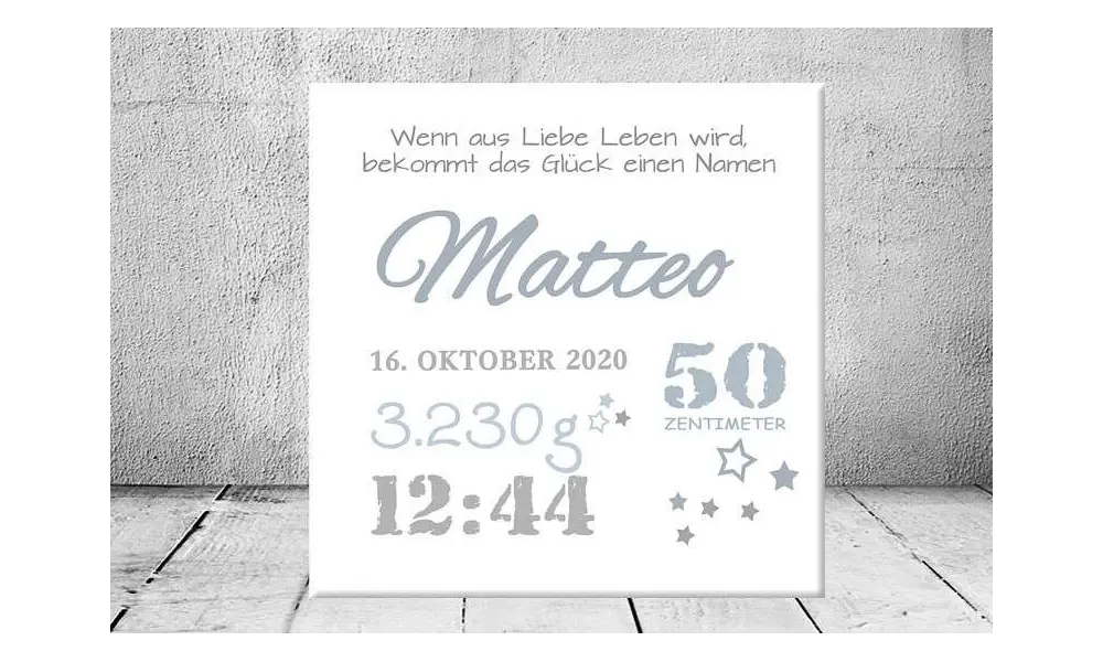 Baby Wandbild Geburtsdaten Leinwand Geschenk Geburt personalisiert Junge Mädchen Kinderzimmer
