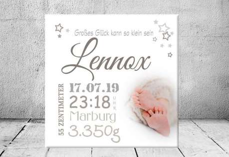 Geschenk Geburt personalisiert Baby Wandbild Geburtsdaten Leinwand Junge Mädchen Kinderzimmer mit Foto