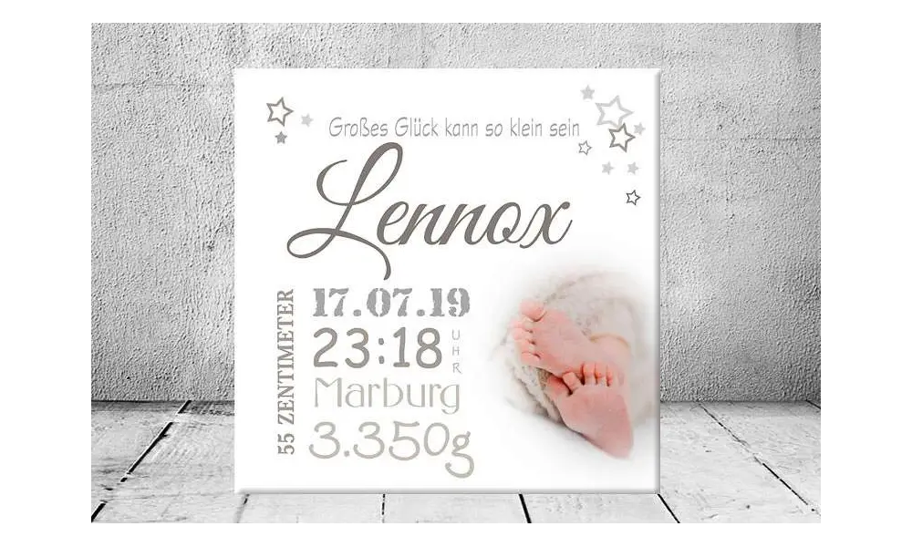 Geschenk Geburt personalisiert Baby Wandbild Geburtsdaten Leinwand Junge Mädchen Kinderzimmer mit Foto