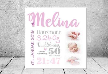 Geschenk Geburt personalisiert Baby Wandbild Geburtsdaten Leinwand Junge Mädchen Kinderzimmer mit Foto