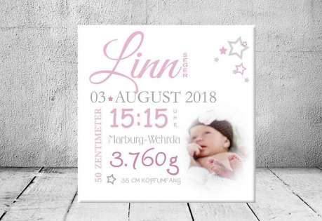 Geschenk Geburt personalisiert Baby Wandbild Geburtsdaten Leinwand Junge Mädchen Kinderzimmer mit Foto