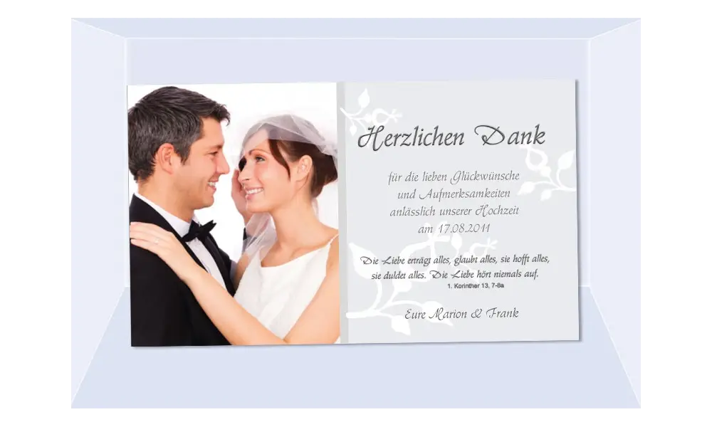 Danksagungskarte, Karte Hochzeit, Fotokarte, grau