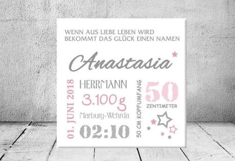 Baby Wandbild Geburtsdaten Leinwand Geschenk Geburt personalisiert Junge Mädchen Kinderzimmer