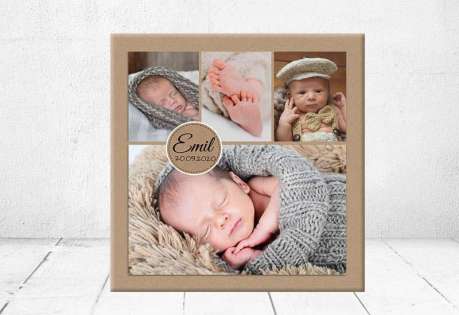 Geschenk Geburt personalisiert Baby  Fotocollage Wandbild Geburtsdaten Leinwand Junge Mädchen Kinderzimmer mit Foto