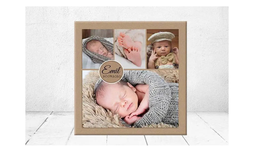 Geschenk Geburt personalisiert Baby Fotocollage Wandbild Geburtsdaten Leinwand Junge Mädchen Kinderzimmer mit Foto