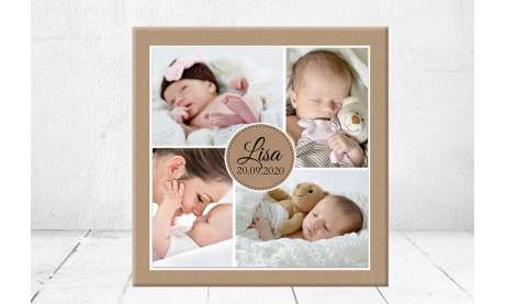 Fotocollage Geschenk Geburt personalisiert Baby Wandbild Geburtsdaten Leinwand Junge Mädchen Kinderzimmer mit Foto