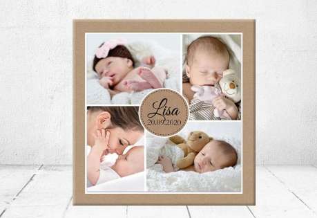 Fotocollage Geschenk Geburt personalisiert Baby Wandbild Geburtsdaten Leinwand Junge Mädchen Kinderzimmer mit Foto