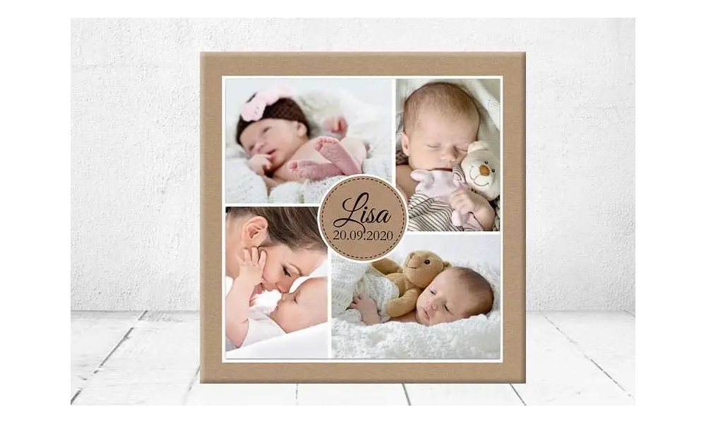 Fotocollage Geschenk Geburt personalisiert Baby Wandbild Geburtsdaten Leinwand Junge Mädchen Kinderzimmer mit Foto