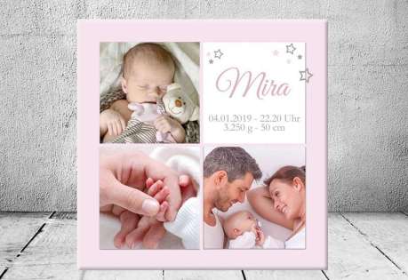 Geschenk Geburt personalisiert Baby  Fotocollage Wandbild Geburtsdaten Leinwand Junge Mädchen Kinderzimmer mit Foto