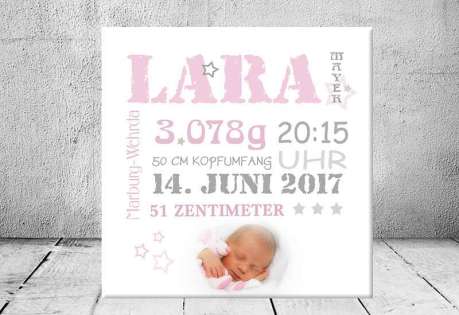 Geschenk Geburt personalisiert Baby Wandbild Geburtsdaten Leinwand Junge Mädchen Kinderzimmer mit Foto