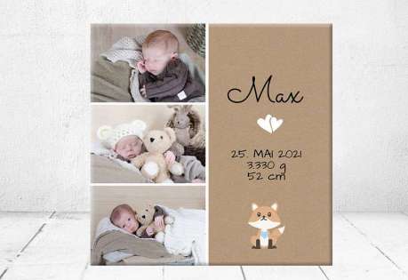 Geschenk Geburt personalisiert Baby Wandbild Geburtsdaten Leinwand Junge Mädchen Kinderzimmer Fuchs