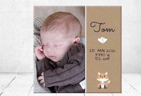 Geschenk Geburt personalisiert Baby Wandbild Geburtsdaten Leinwand Junge Mädchen Fuchs Kinderzimmer