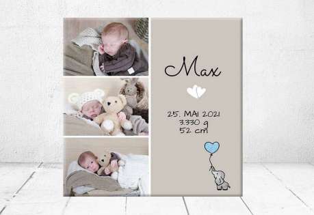 Geschenk Geburt personalisiert Baby Wandbild Geburtsdaten Leinwand Junge Mädchen Kinderzimmer mit Foto