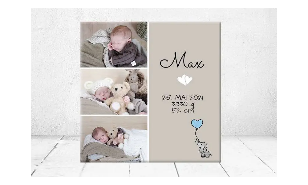 Geschenk Geburt personalisiert Baby Wandbild Geburtsdaten Leinwand Junge Mädchen Kinderzimmer mit Foto