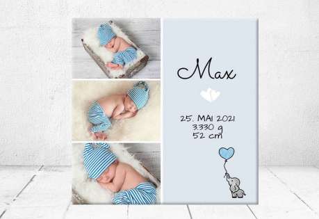 Geschenk Geburt personalisiert Baby Wandbild Geburtsdaten Leinwand Junge Mädchen Kinderzimmer Elefant