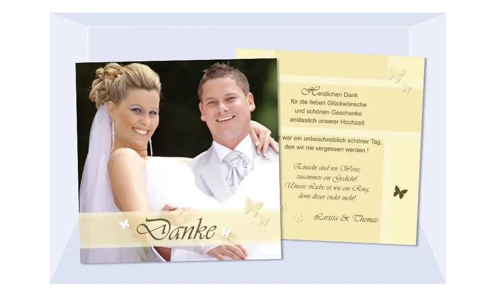 Danksagungskarte, Karte Hochzeit, Flachkarte, gelb