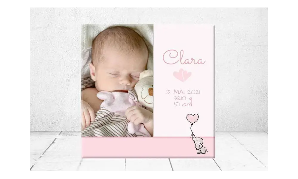 Geschenk Geburt personalisiert Baby Wandbild Geburtsdaten Leinwand Junge Mädchen Kinderzimmer mit Foto