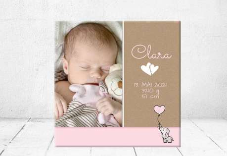 Geschenk Geburt personalisiert Baby Wandbild Geburtsdaten Leinwand Junge Mädchen Kinderzimmer Elefant