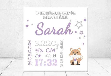 Geschenk Geburt personalisiert Baby Wandbild Geburtsdaten Leinwand Junge Mädchen Kinderzimmer Sterne