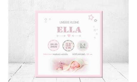 Baby Wandbild Geburtsdaten Leinwand Geschenk Geburt personalisiert Junge Mädchen Kinderzimmer
