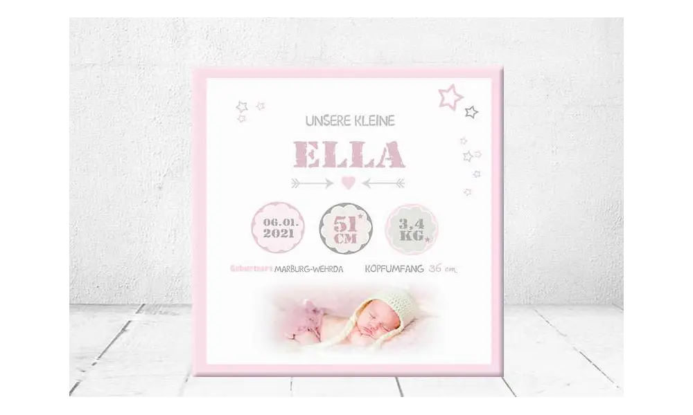 Baby Wandbild Geburtsdaten Leinwand Geschenk Geburt personalisiert Junge Mädchen Kinderzimmer
