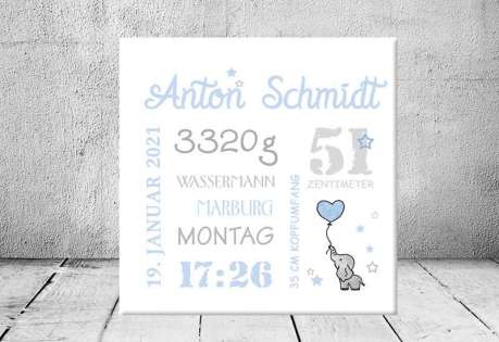 Baby Wandbild Geburtsdaten Leinwand Geschenk Geburt personalisiert Junge Mädchen Kinderzimmer