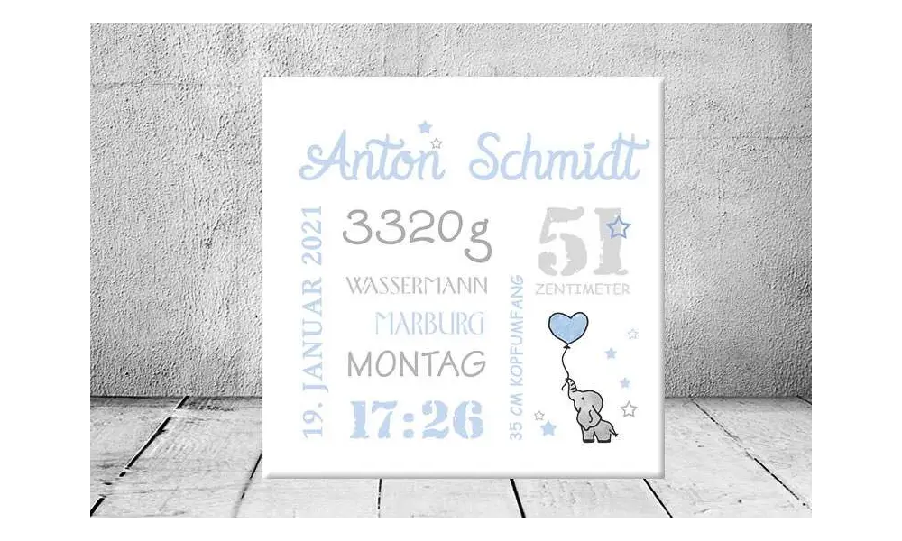 Baby Wandbild Geburtsdaten Leinwand Geschenk Geburt personalisiert Junge Mädchen Kinderzimmer