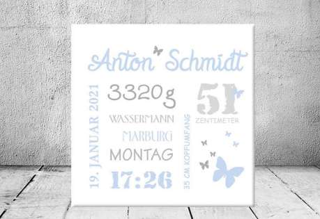 Baby Wandbild Geburtsdaten Leinwand Geschenk Geburt personalisiert Junge Mädchen Kinderzimmer