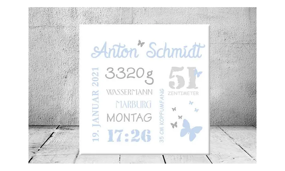 Baby Wandbild Geburtsdaten Leinwand Geschenk Geburt personalisiert Junge Mädchen Kinderzimmer