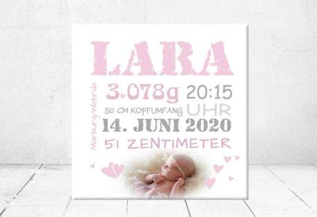 Geschenk Geburt personalisiert Baby Wandbild Geburtsdaten Leinwand Junge Mädchen Kinderzimmer mit Foto