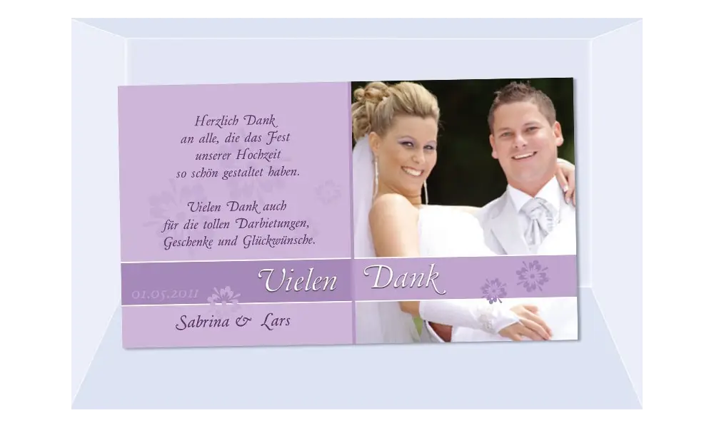 Danksagungskarte, Karte Hochzeit, Fotokarte, flieder