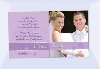 Danksagungskarte, Karte Hochzeit, Fotokarte, flieder