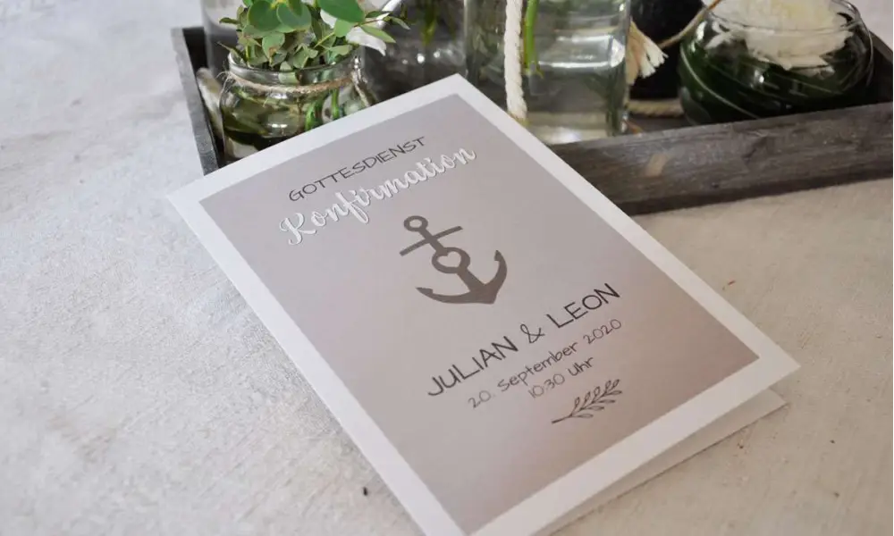 Windlicht Kommunion Lichthülle mit Namen personalisiert Windlichthülle Lichthülle Tischkarte Anker Fisch drucken